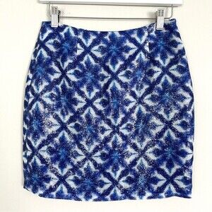 Anthropologie Cluny Reactive Shimmer Blue Tile Pattern Sequin Skirt, Size 2 NWOT